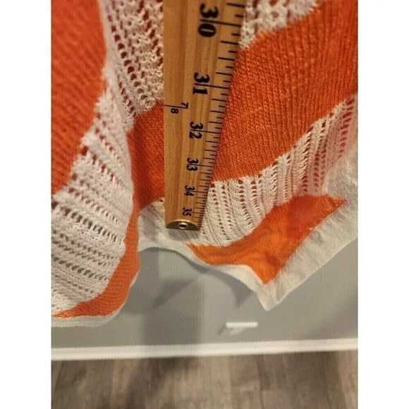 Chico's Womens Poncho One Size Coral & White Striped, V Neck Perfect For Fall - Picture 7 of 7